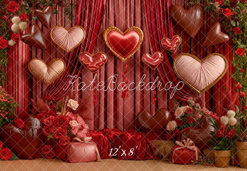Kate Valentine Heart Balloons Curtains Backdrop Designed by Emetselch