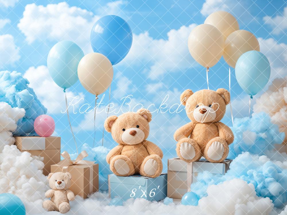 Kate Teddy Bears Balloons Clouds Blue Backdrop Designed by Emetselch