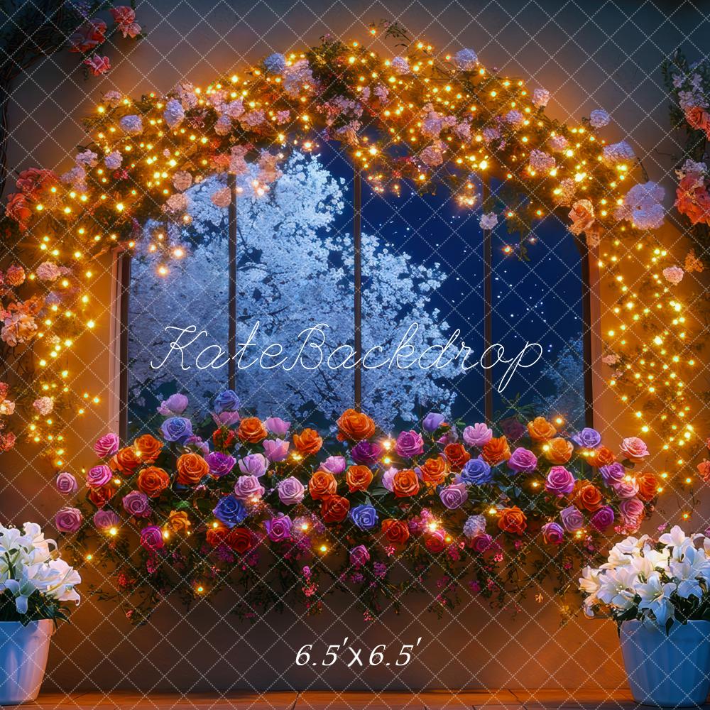 Kate Flower Arch Lights Window Night Backdrop Designed by Mini MakeBelieve - Kate Backdrop AU