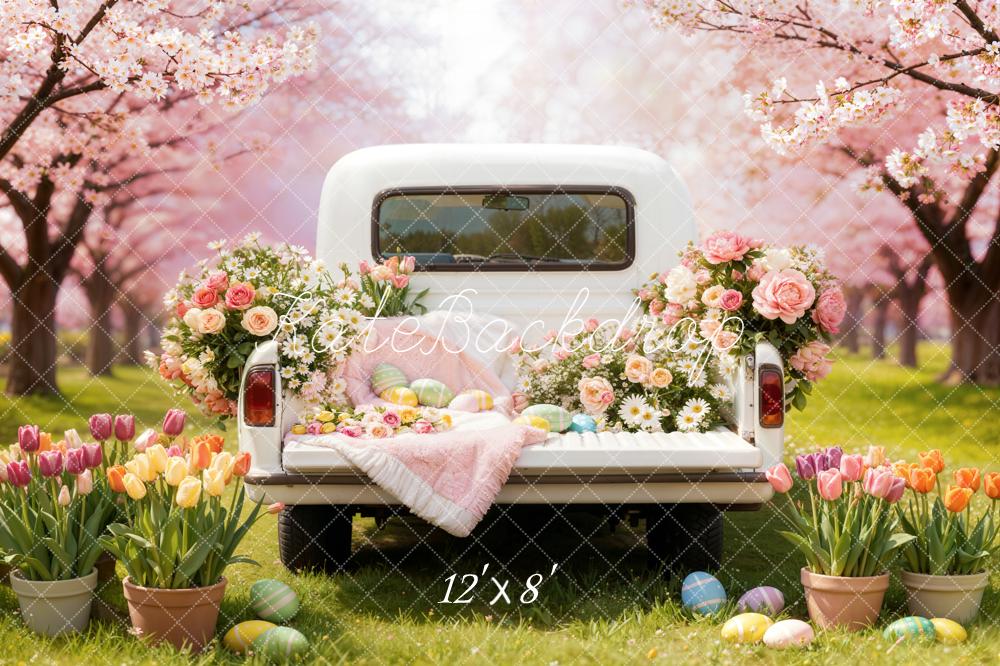 Kate Easter Truck Flowers Eggs Cherry Blossoms Backdrop Designed by Emetselch