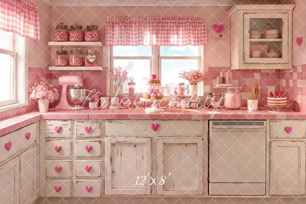 Kate Pink Valentine Kitchen Fleece Backdrop Designed by Emetselch