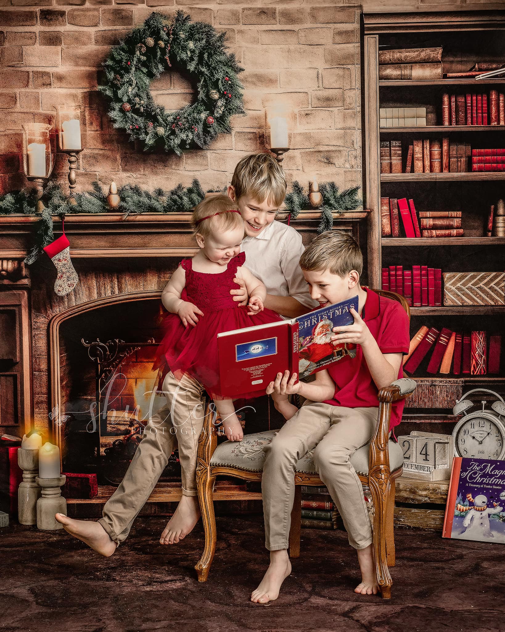 Kate Christmas Fireplace Study Backdrop for Photography - Kate Backdrop AU