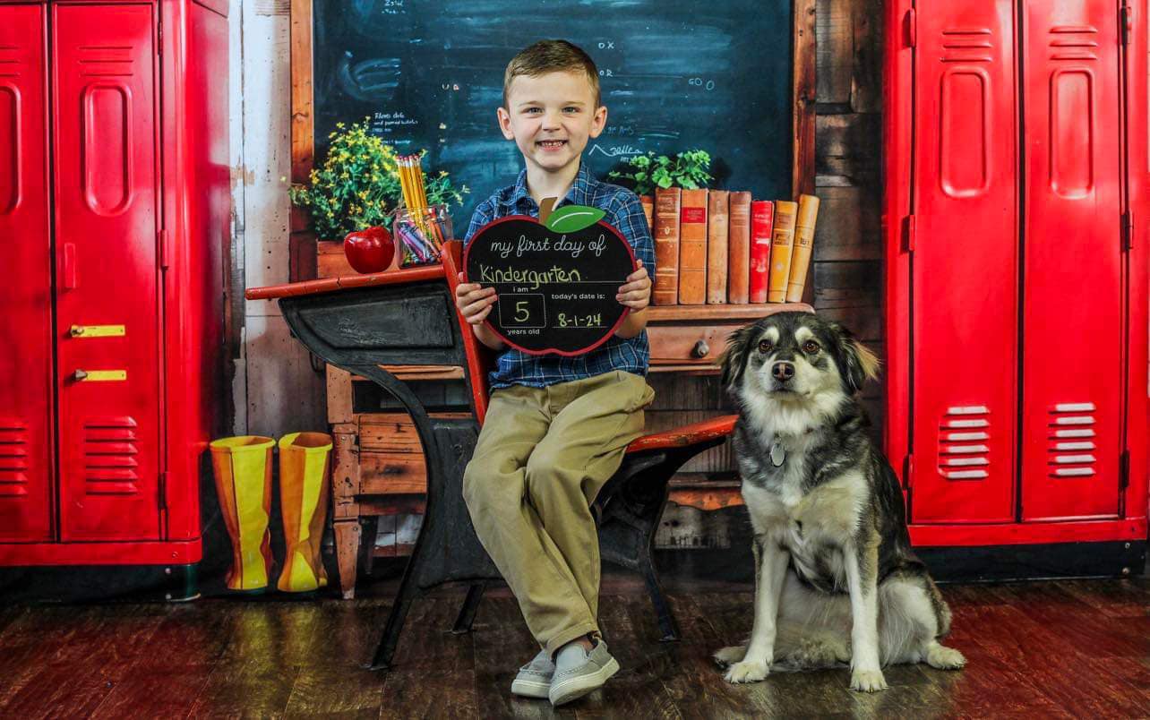 Kate Kate Back to School Red Locker Blackboard Backdrop+Dark Brown Old Wooden Floor Backdrop - Kate Backdrop AU