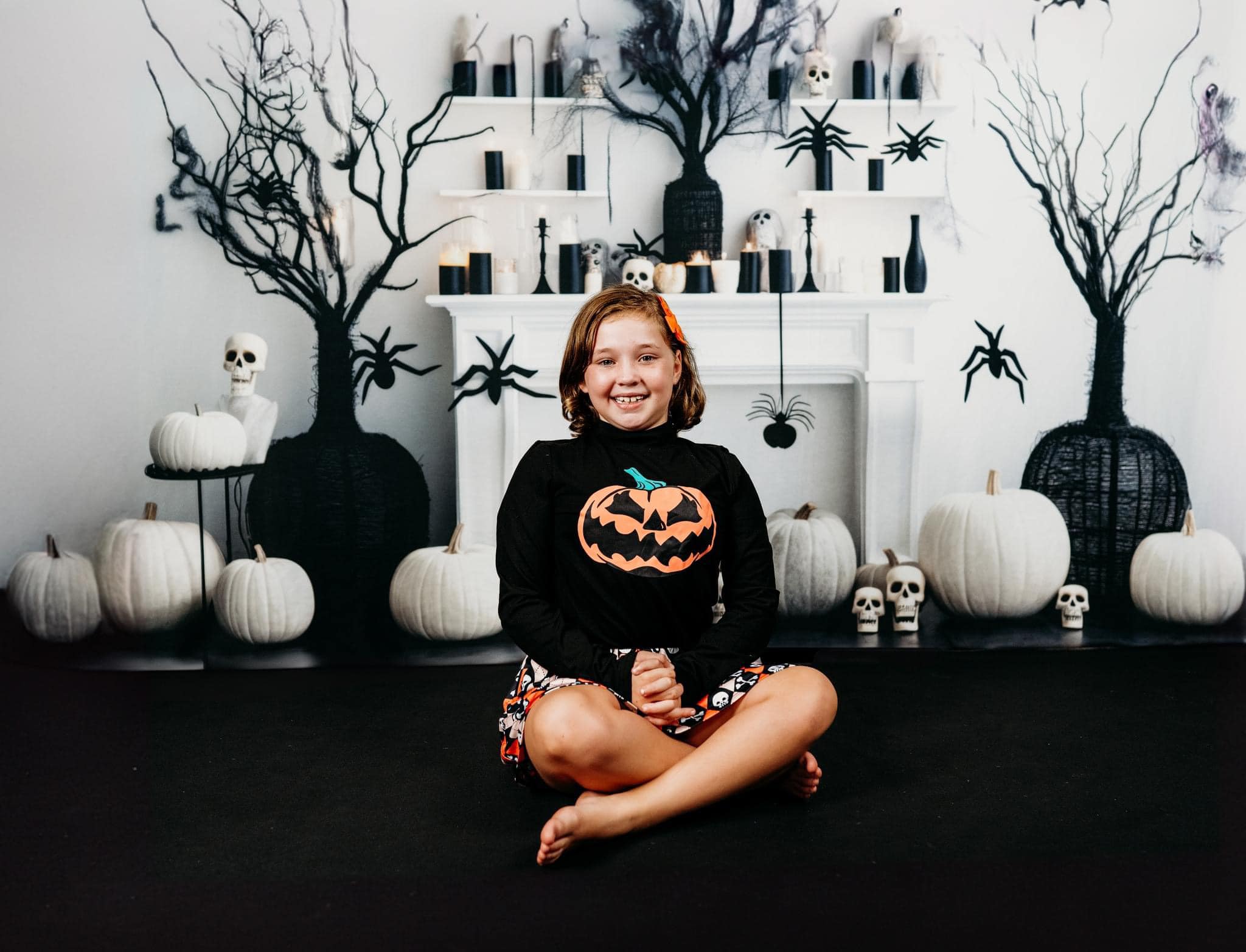 Kate Black & White Halloween Fireplace Backdrop Designed by Lidia Redekopp - Kate Backdrop AU