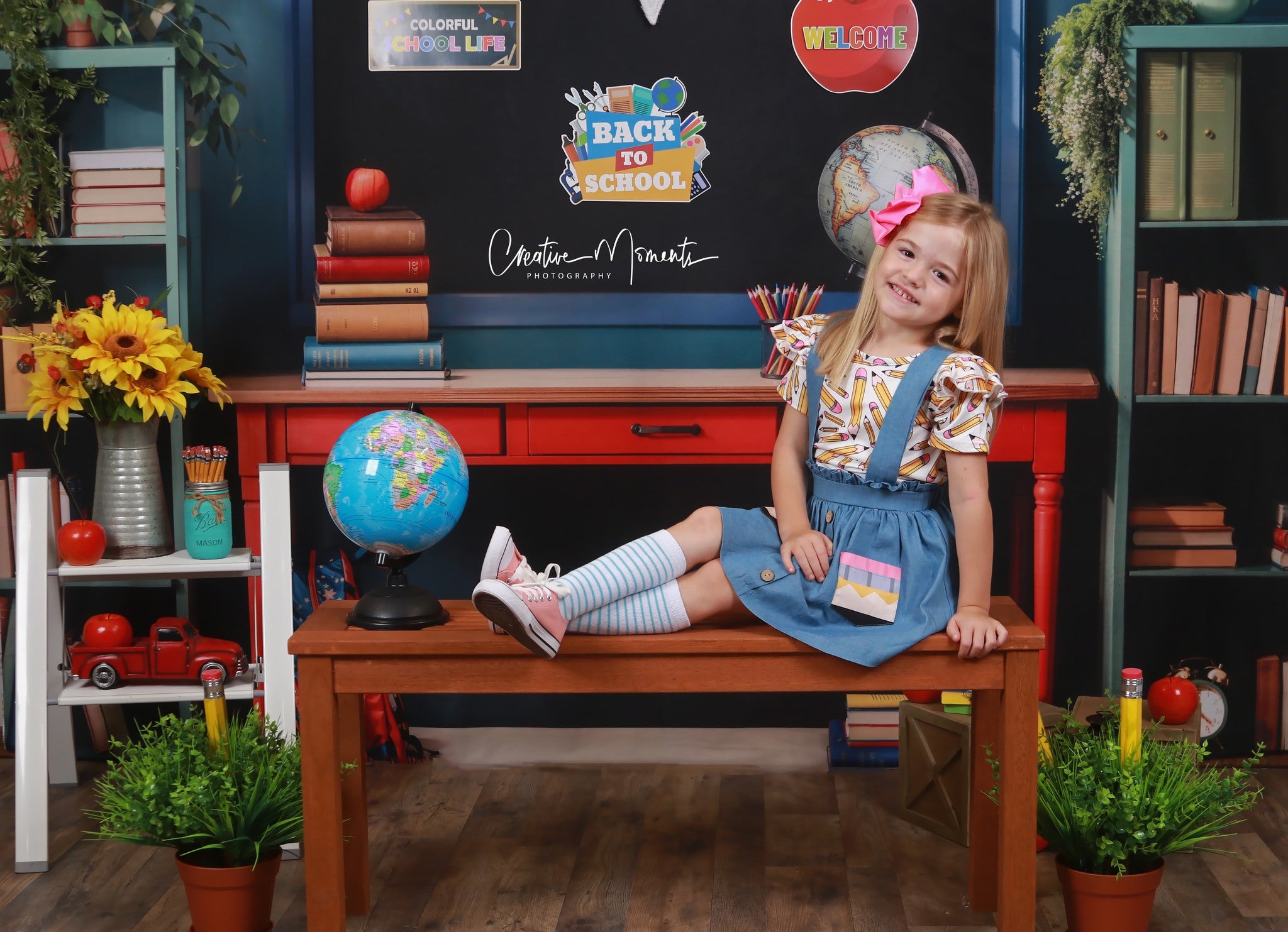 Kate Back to School Backdrop Book Apple Globe Blackboard Designed by Emetselch - Kate Backdrop AU