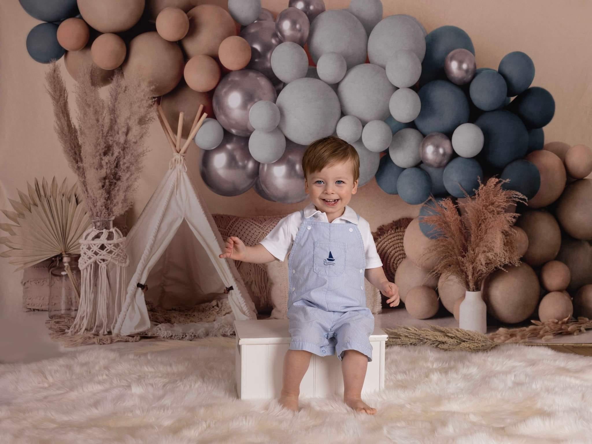 Kate Boho Balloons Tent Backdrop Matte Blue Designed by Mandy Ringe Photography - Kate Backdrop AU