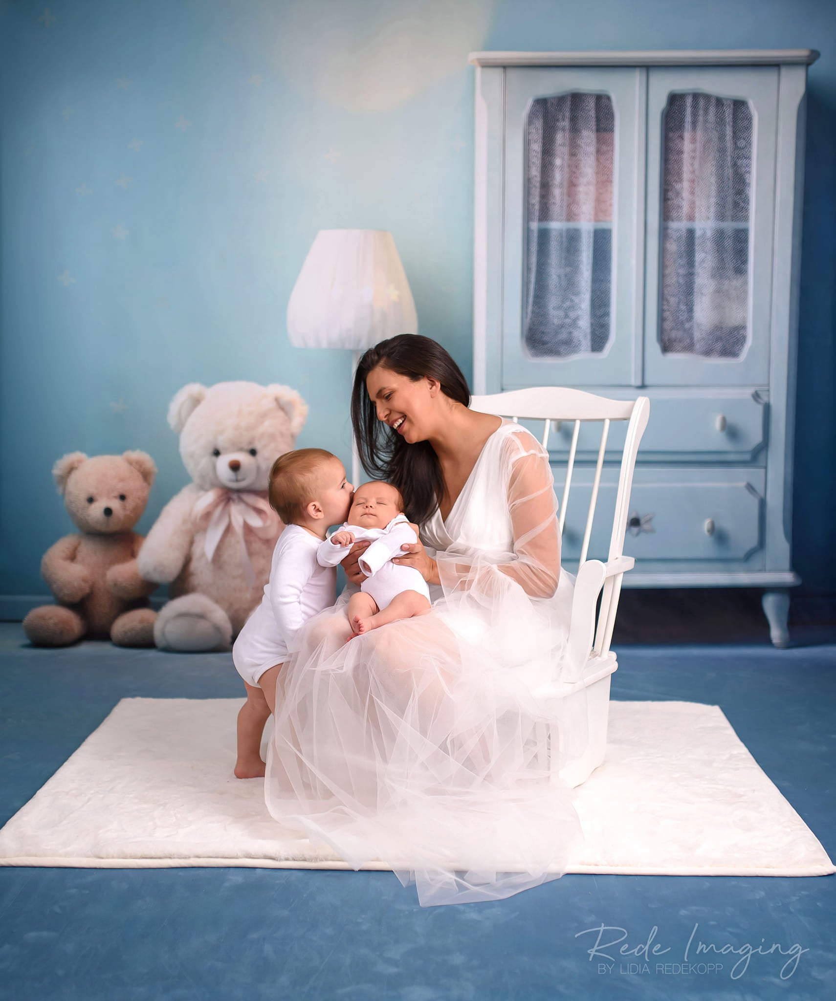 Kate Sweep Blue Cabinet Teddy Bear Backdrop for Photography