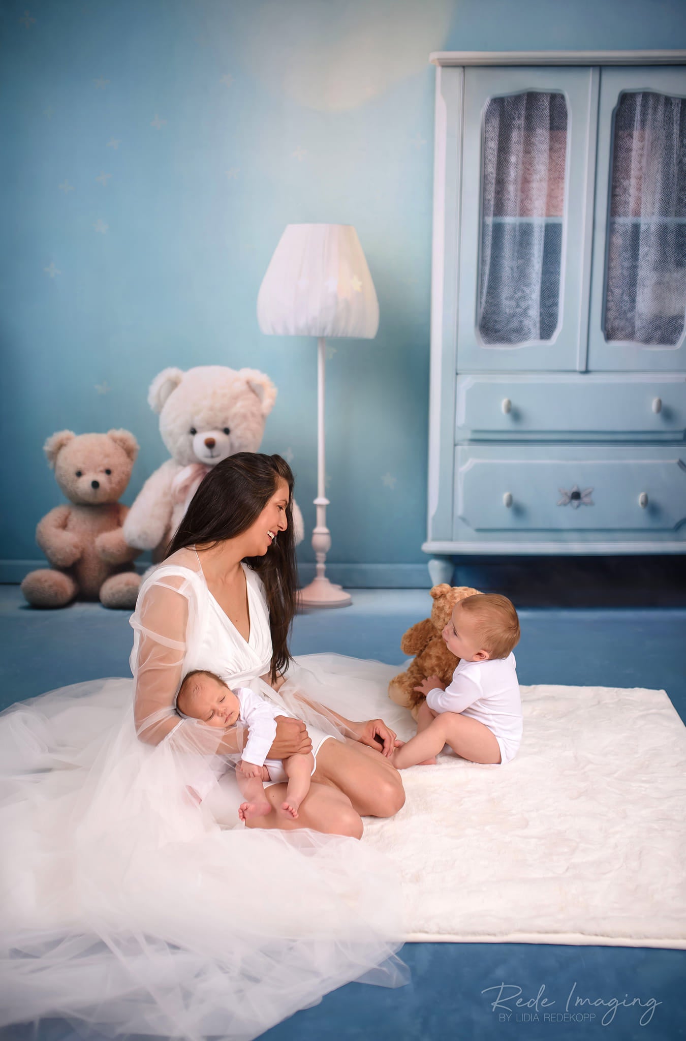 Kate Sweep Blue Cabinet Teddy Bear Backdrop for Photography