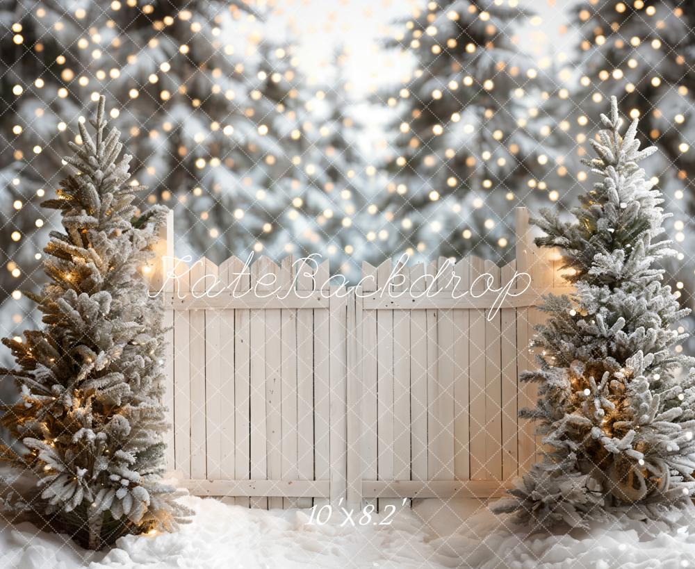 Kate Christmas Snowy Fence Bokeh Backdrop Designed by Emetselch