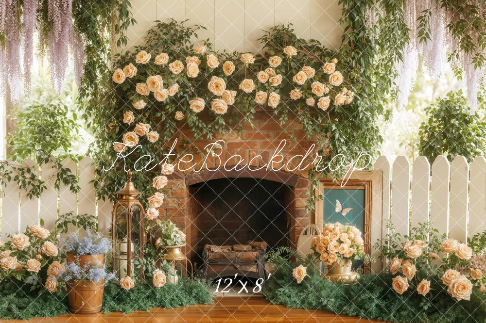Kate Flower Fireplace Greenery Backdrop Designed by Emetselch