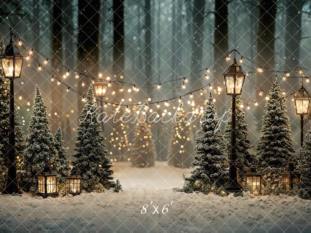Kate Christmas Snowy Trees Lights Fleece Backdrop Designed by Emetselch