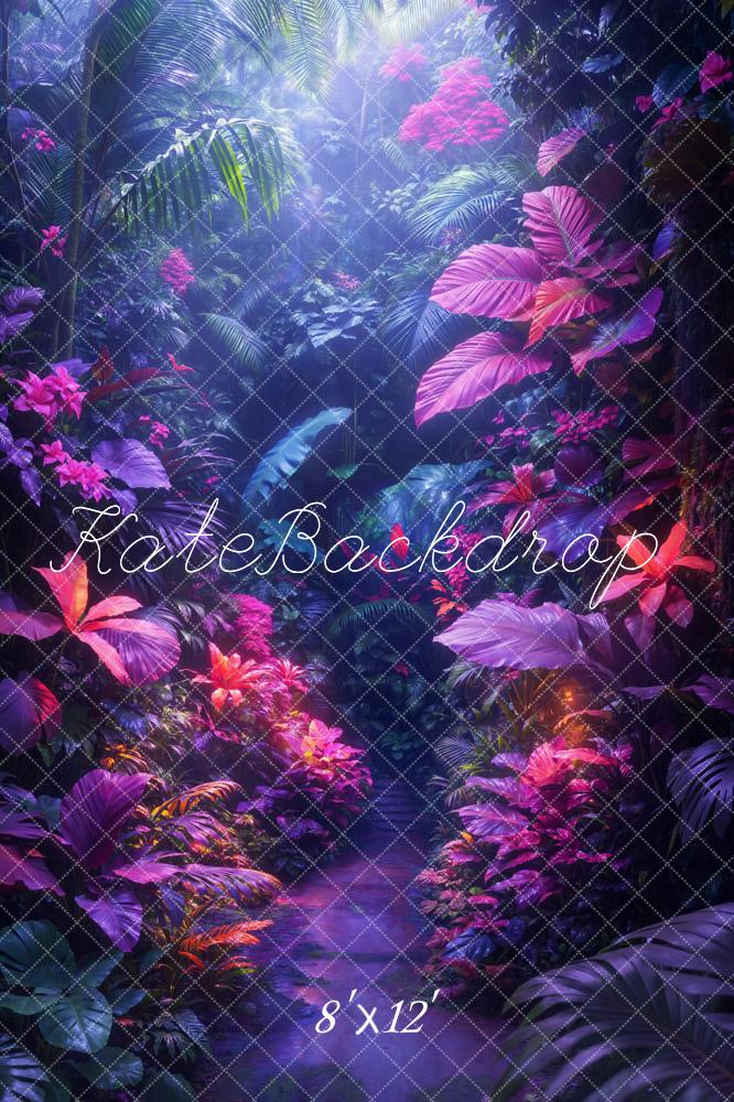Kate Jungle Path Purple Leaves Fleece Backdrop Designed by Chain Photography
