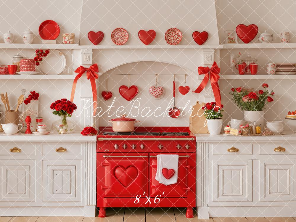 Kate Valentines Day Red Heart Kitchen Backdrop Designed by Emetselch