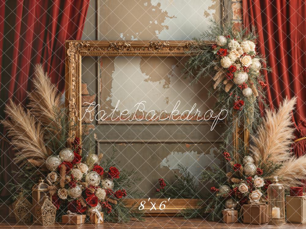 Kate Christmas Pampas Vintage Fleece Backdrop Designed by Emetselch