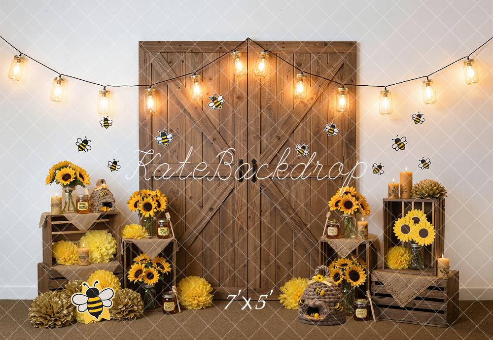Kate Bee Sunflower Honeycomb Rustic Wood Backdrop Designed by Emetselch