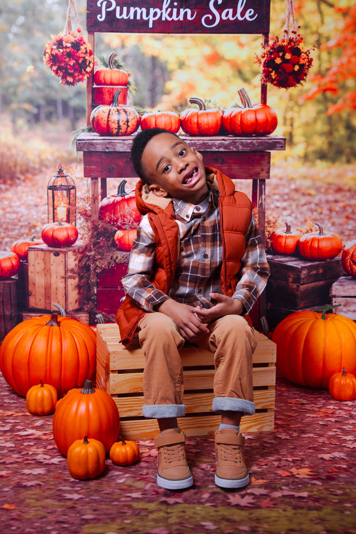 Kate Fall Pumpkin Sale Backdrop+Fallen Leaves Mud Floor Backdrop - Kate Backdrop AU