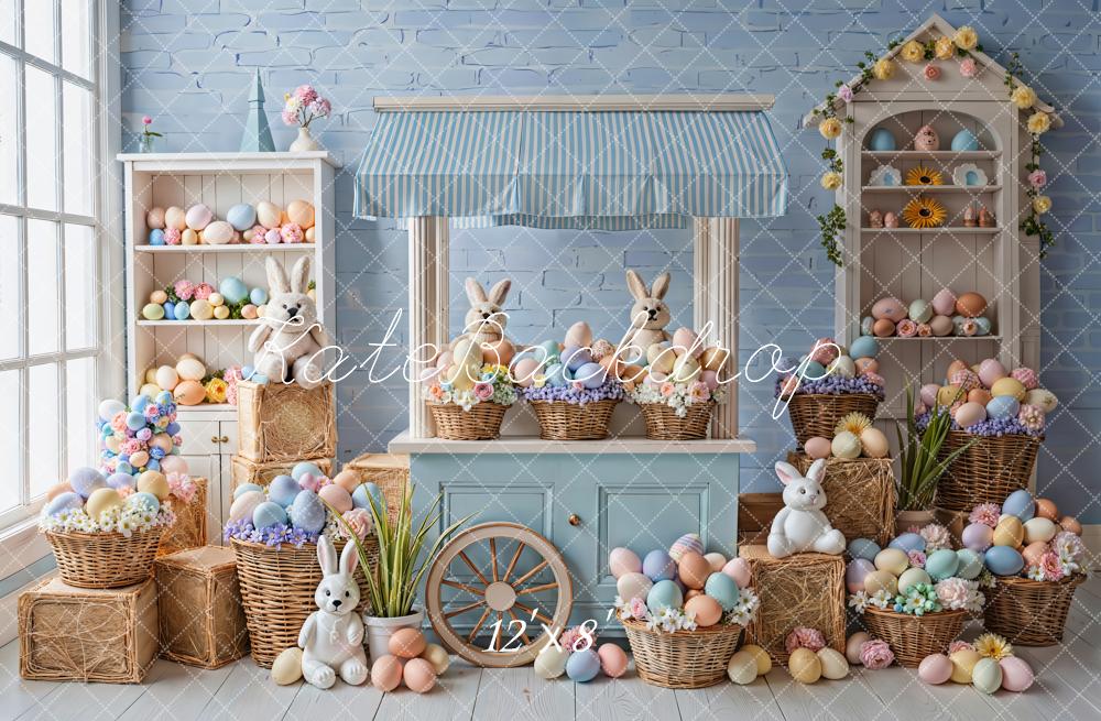 Kate Easter Bunny Eggs Blue Fleece Backdrop Designed by Emetselch