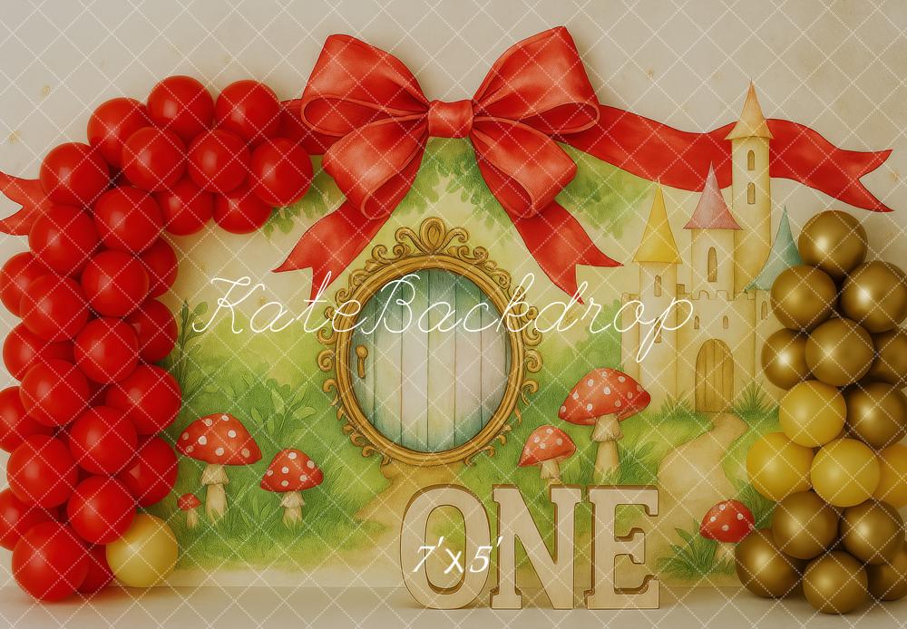 Kate Fairy Red Balloons Mushroom Backdrop Designed by Patty Roberts