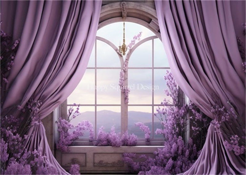 Kate Lavender Curtains Window Floral Backdrop Designed by Happy Squirrel Design - Kate Backdrop AU