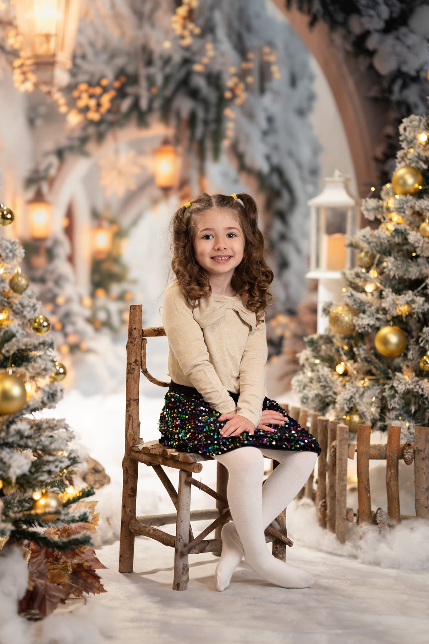 Kate Winter Retro White Flower Christmas Arch Hallway Backdrop+Winter White Snow Floor Backdrop - Kate Backdrop AU