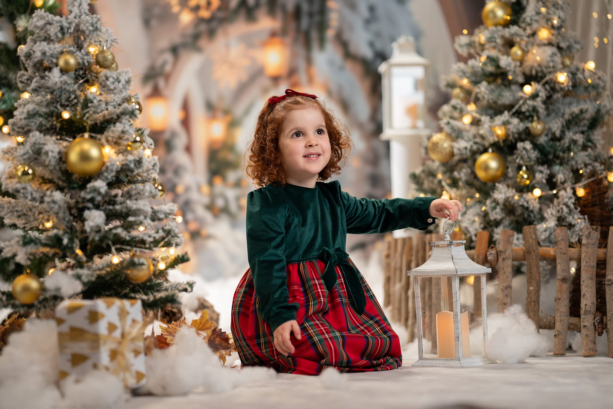 Kate Winter Retro White Flower Christmas Arch Hallway Backdrop+Winter White Snow Floor Backdrop - Kate Backdrop AU