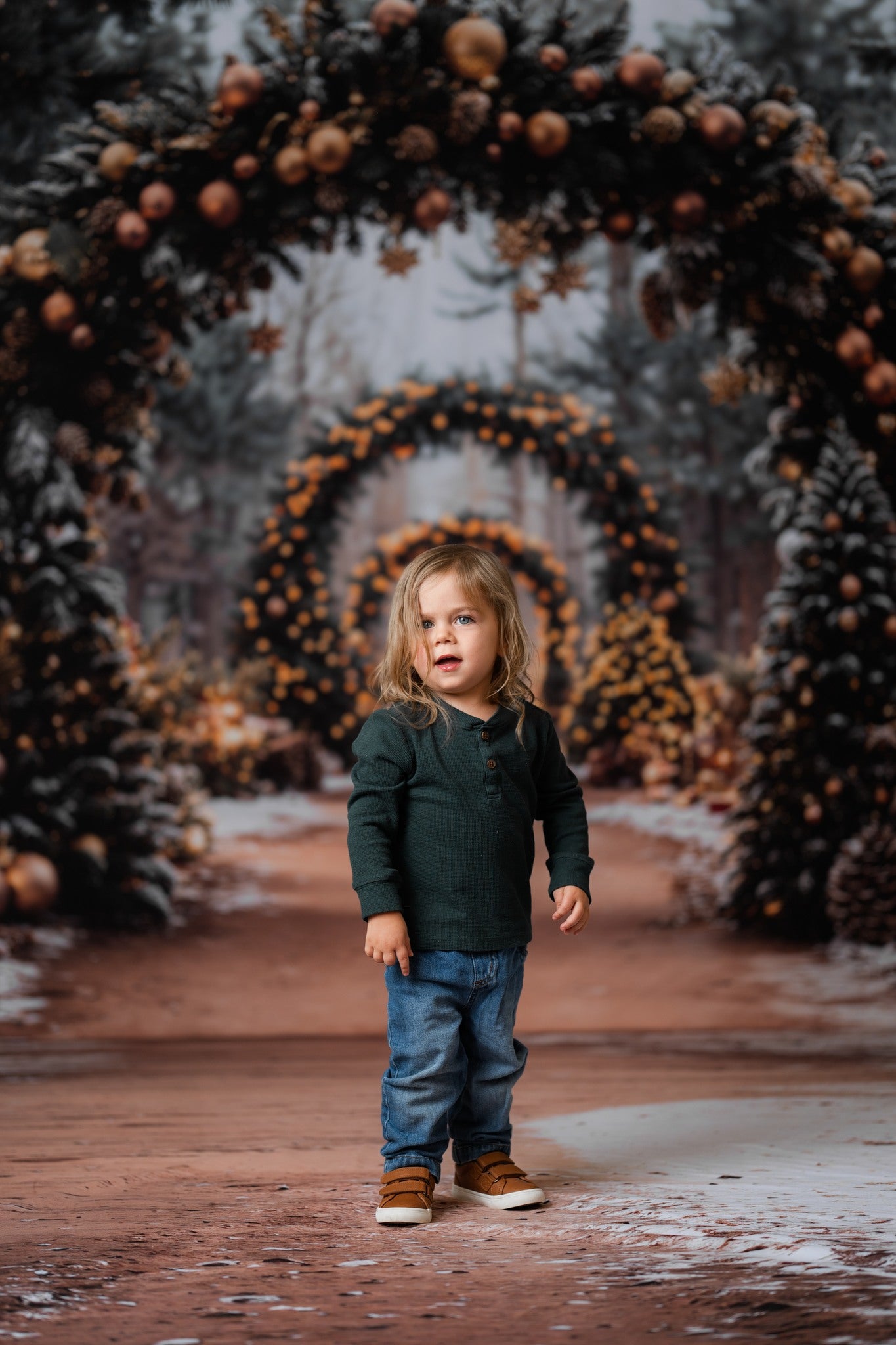 Kate Christmas Tree Archway Forest Backdrop+Winter Snowy Path Floor Backdrop