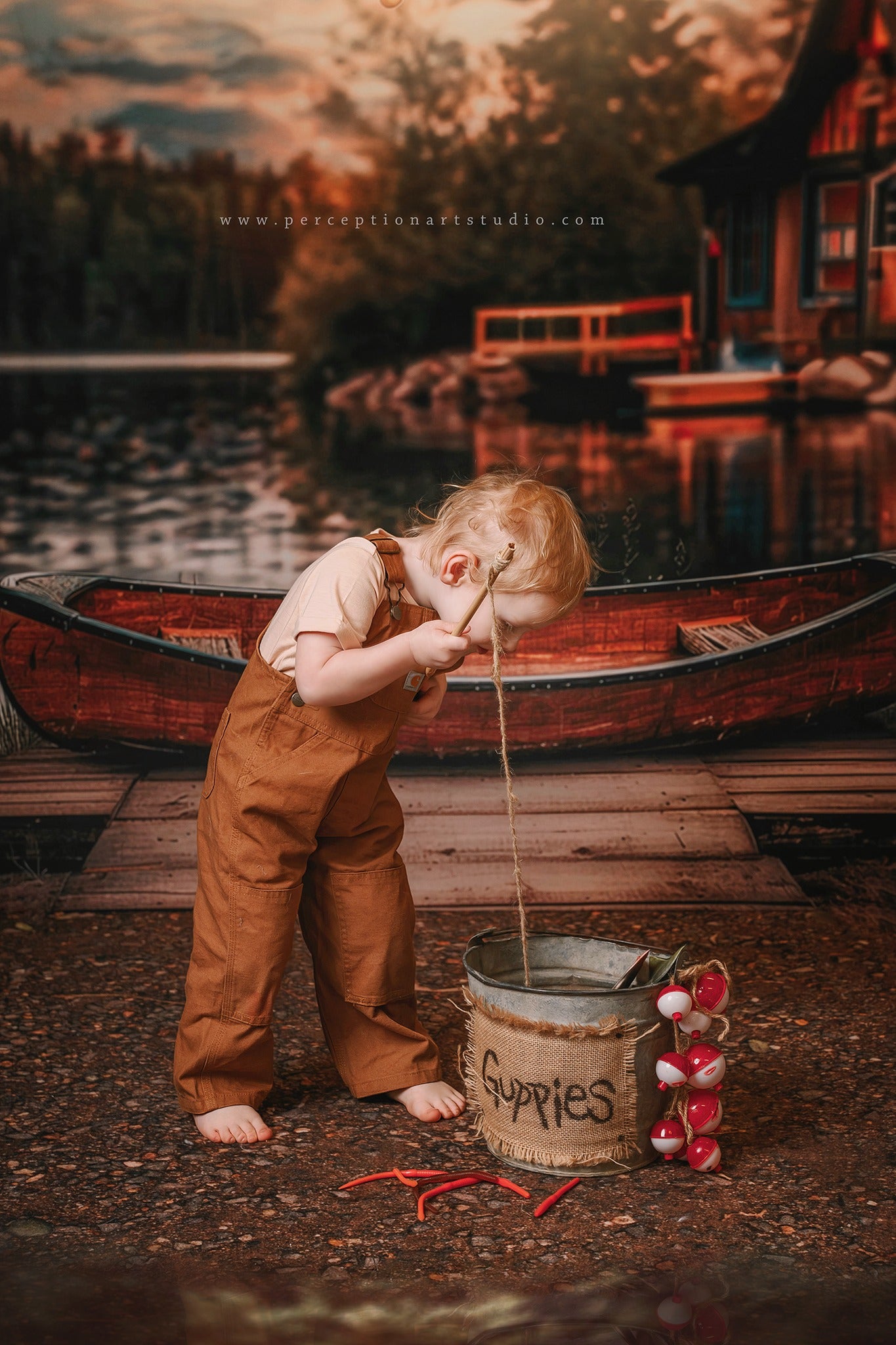 Kate Fleece Canoe Dock Lake Forest Cabin Backdrop for Photography Designed by Lidia Redekopp