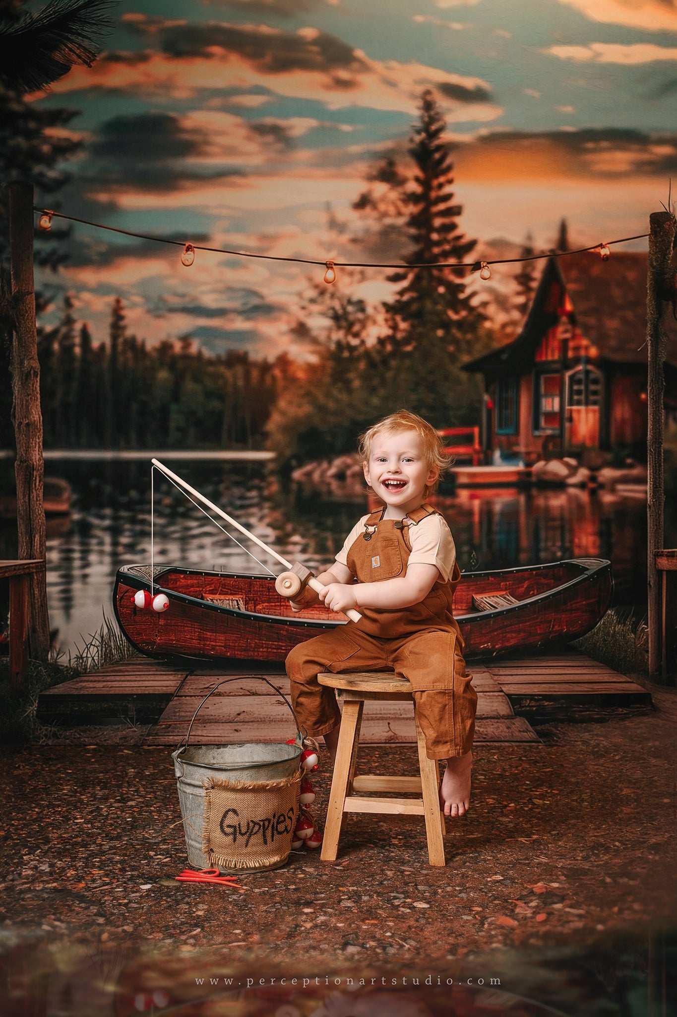 Kate Fleece Canoe Dock Lake Forest Cabin Backdrop for Photography Designed by Lidia Redekopp
