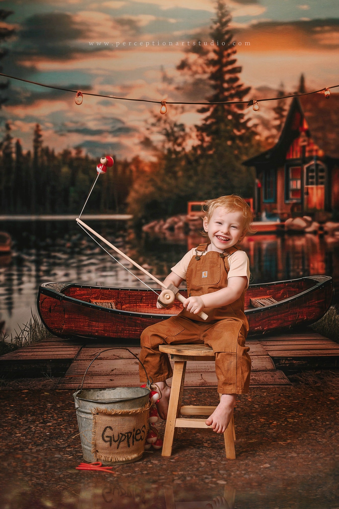 Kate Fleece Canoe Dock Lake Forest Cabin Backdrop for Photography Designed by Lidia Redekopp
