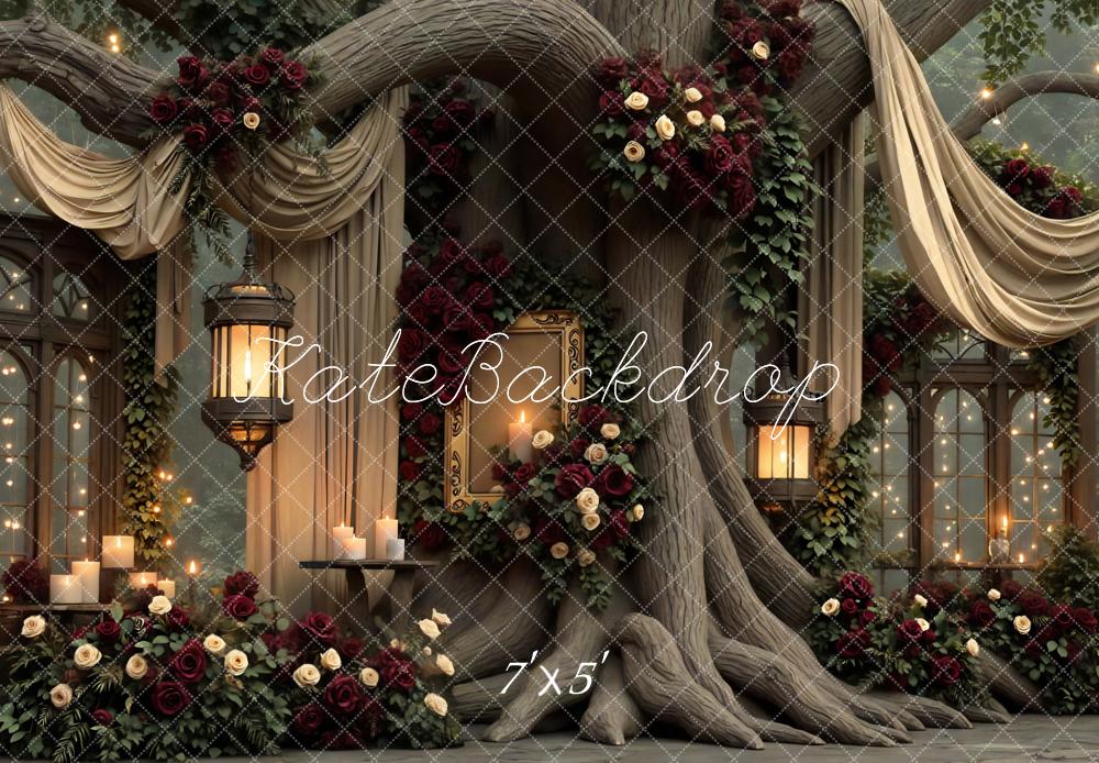 Kate Wedding Tree Lanterns Roses Backdrop Designed by Mini MakeBelieve