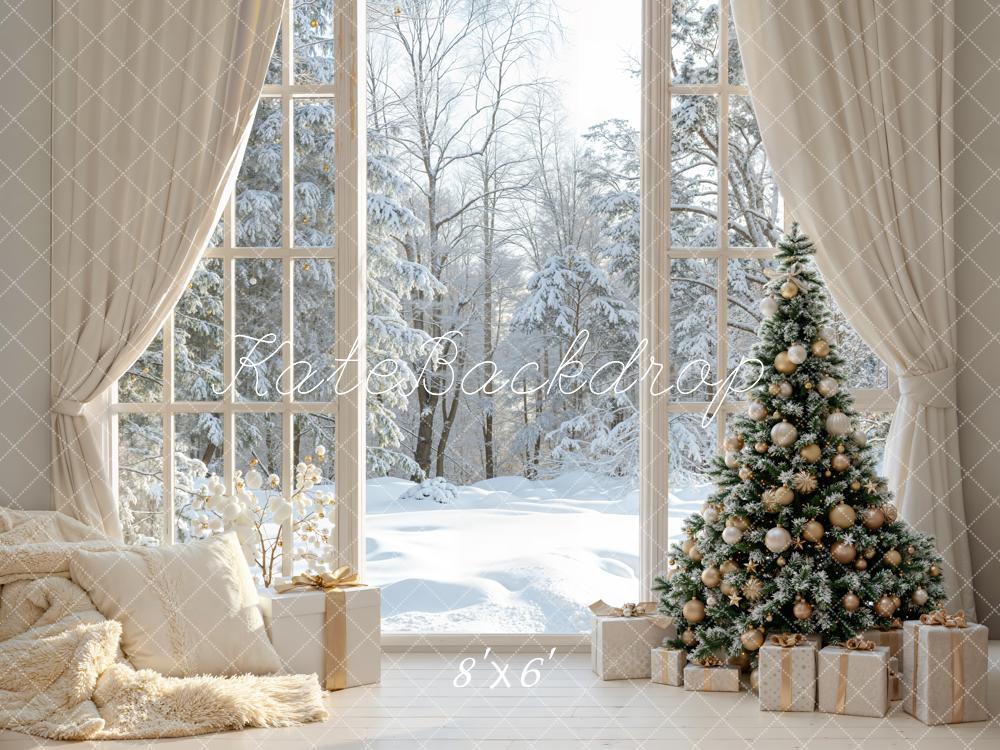 Kate Christmas Tree Snowy Fleece Backdrop Designed by Emetselch - Kate Backdrop AU