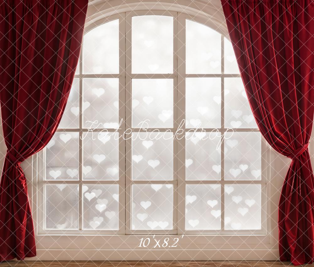 Kate Window Red Curtains Fleece Backdrop Designed by Chain