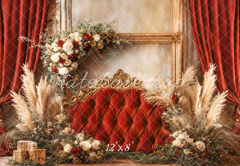 Kate Red Headboard Floral Fleece Backdrop Designed by Emetselch