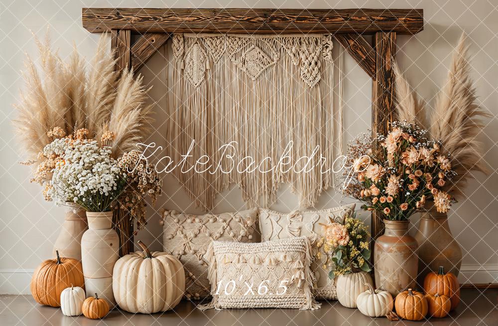 Kate Boho Pumpkins Autumn Fleece Backdrop Designed by Emetselch