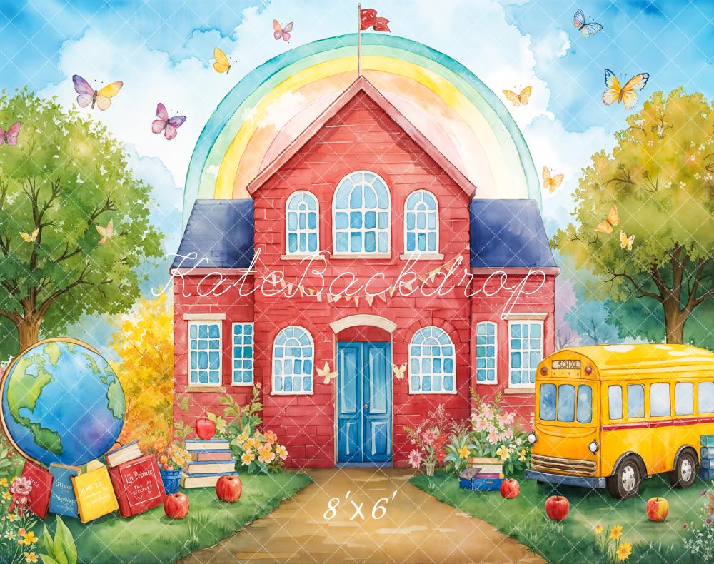 Kate Schoolhouse Rainbow Butterfly Fleece Backdrop Designed by Emetselch - Kate Backdrop AU