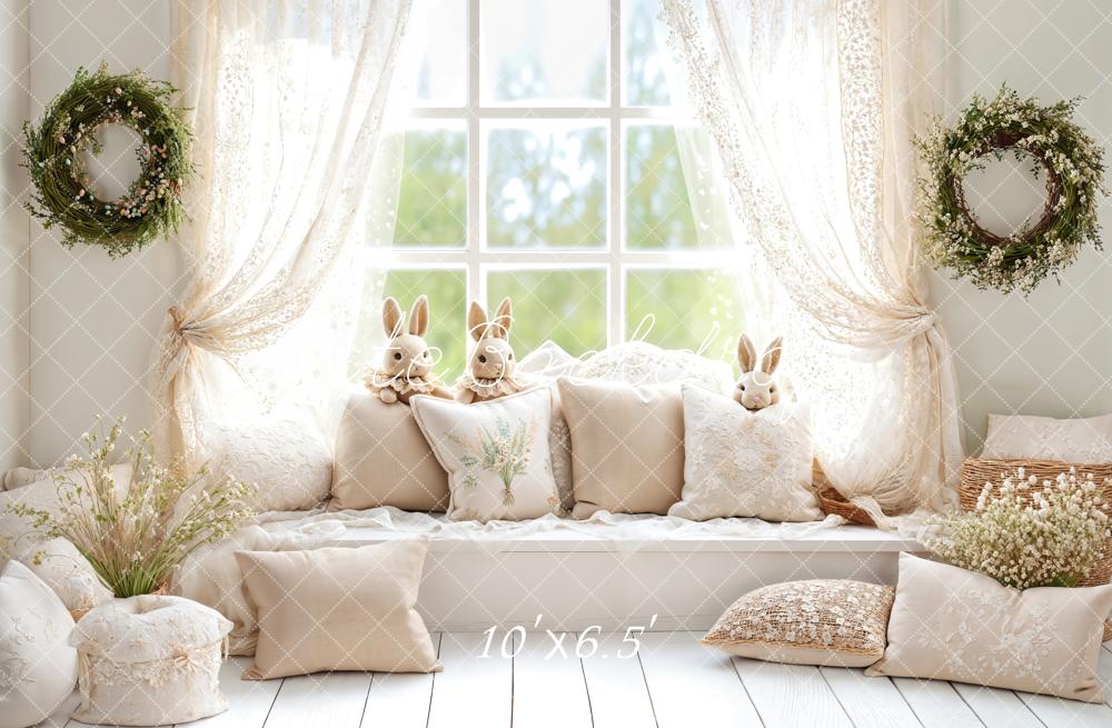 Kate Easter Bunny Window Seat Neutral Wreaths Backdrop Designed by Emetselch - Kate Backdrop AU