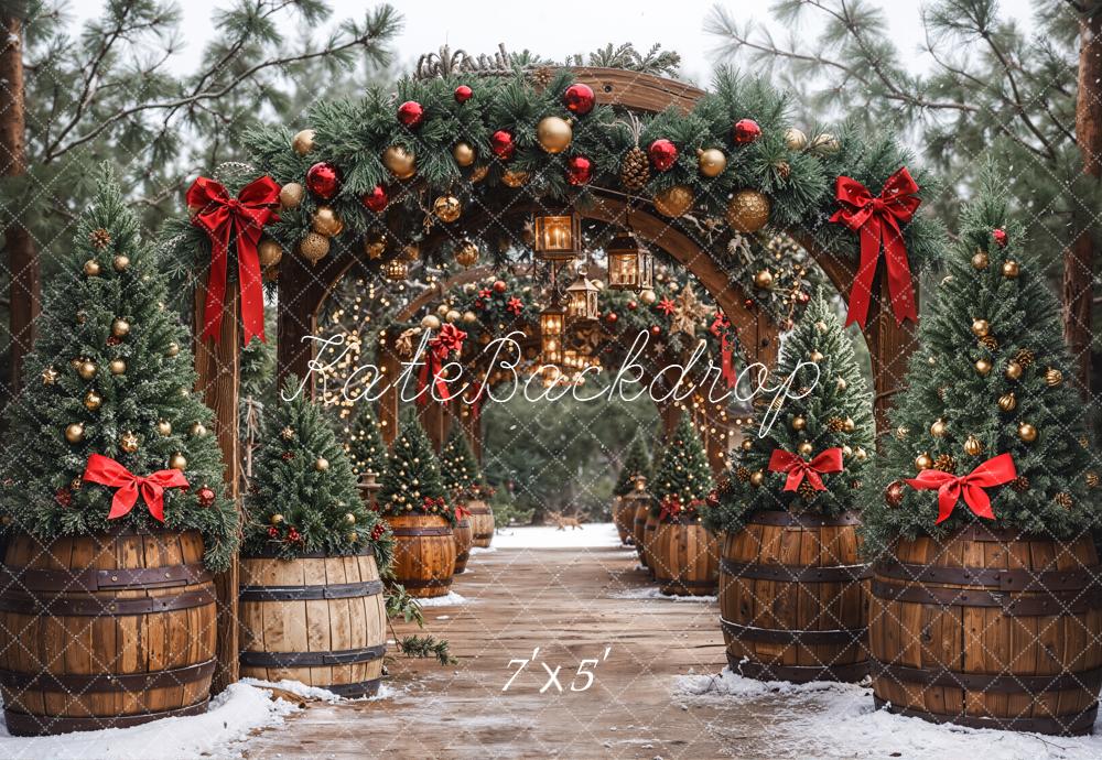 Kate Christmas Arch Pine Trees Backdrop Designed by Emetselch - Kate Backdrop AU
