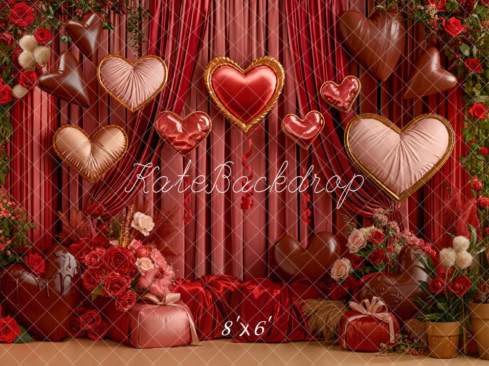 Kate Valentine Heart Balloons Curtains Backdrop Designed by Emetselch