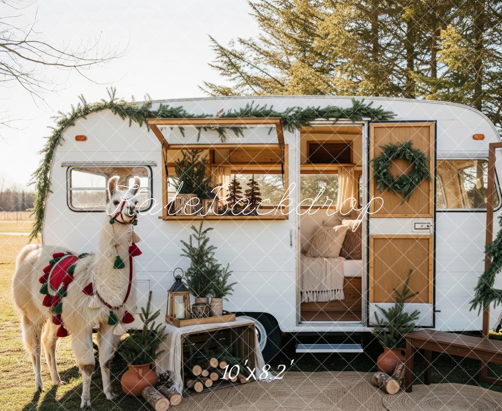 Kate Christmas Caravan Llama Greenery Backdrop Designed by Patty Roberts