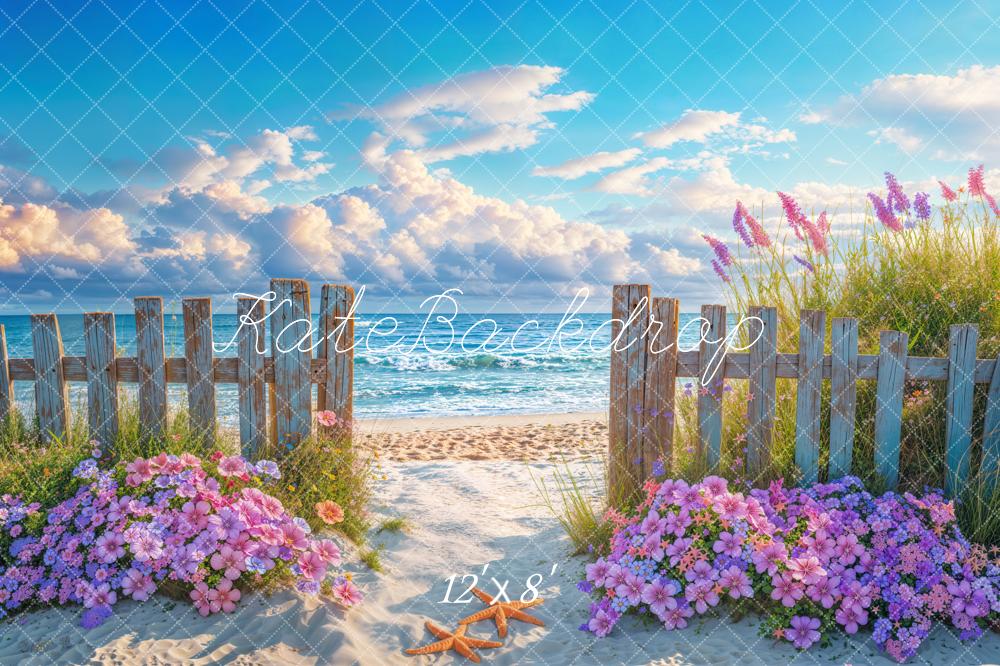 Kate Beach Fence Flowers Fleece Backdrop Designed by Emetselch - Kate Backdrop AU