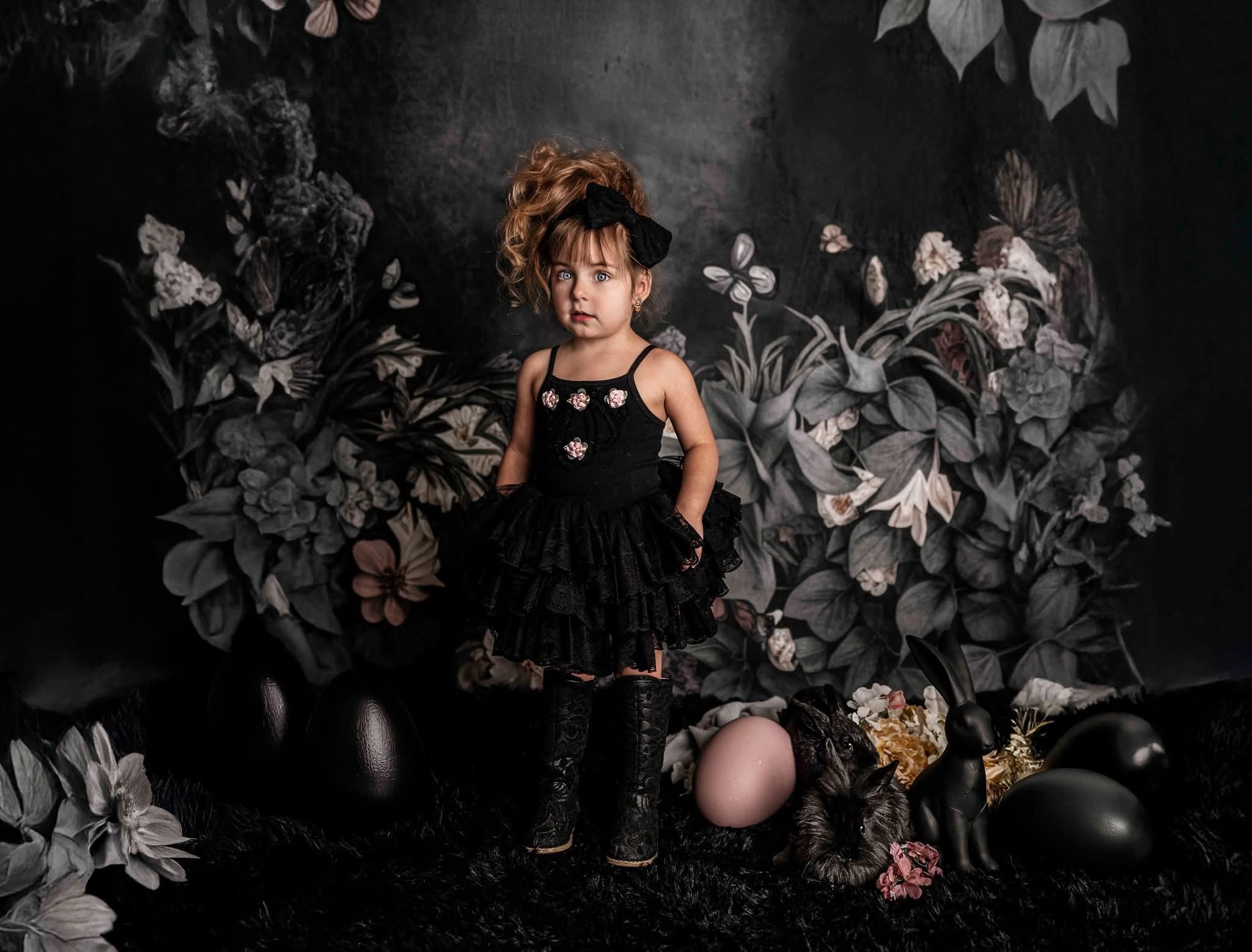 Kate Butterfly Floral Black Wall Backdrop Designed by Angela Miller