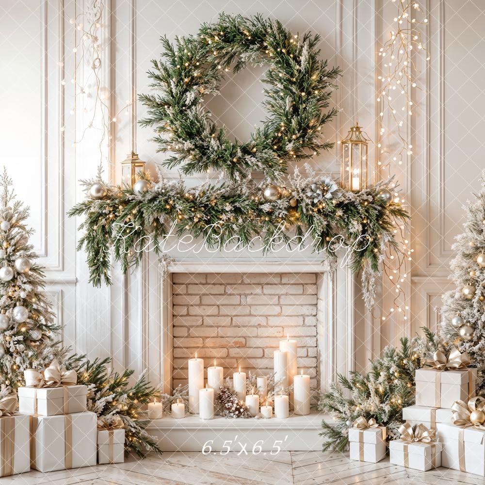 Kate Christmas Fireplace Wreath Trees Backdrop Designed by Emetselch