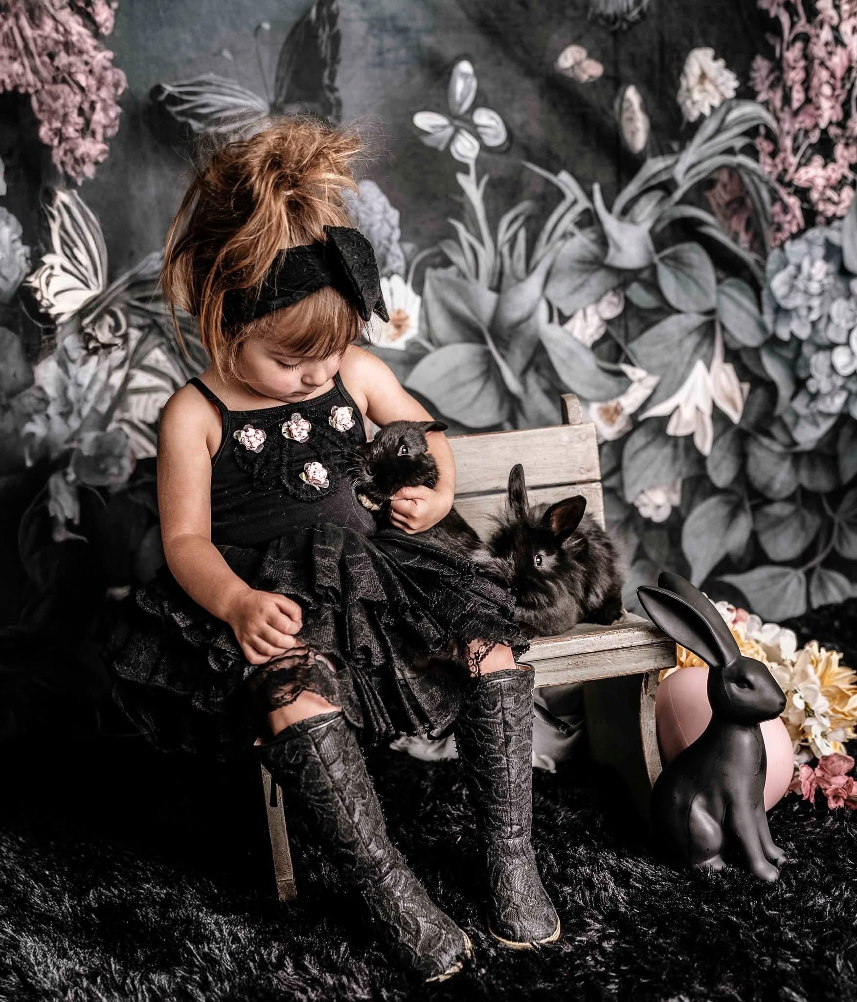 Kate Butterfly Floral Black Wall Backdrop Designed by Angela Miller