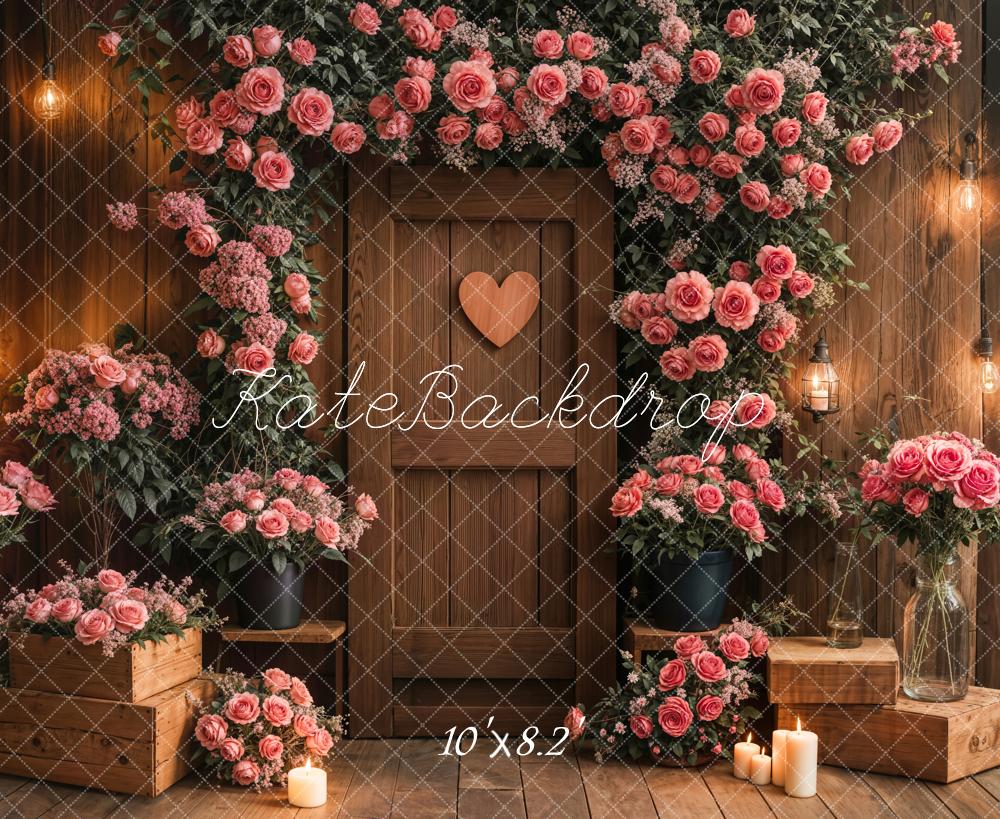 Kate Pink Roses Wooden Door Backdrop Designed by Emetselch