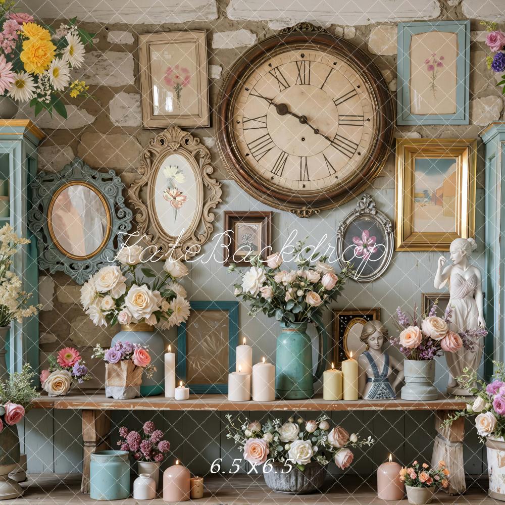 Kate Vintage Spring Clock Cabinets Backdrop Designed by Mini MakeBelieve
