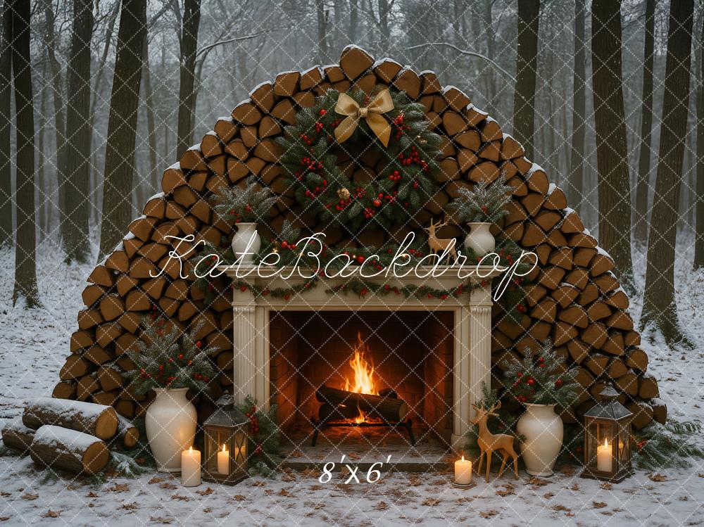 Kate Winter Firewood Fireplace Forest Backdrop Designed by Ashley Paul