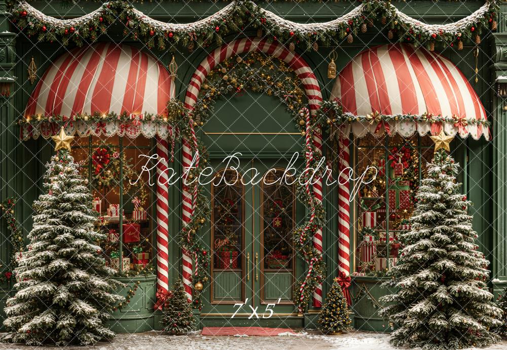 Kate Christmas Shop Red Stripes Backdrop Designed by Emetselch - Kate Backdrop AU