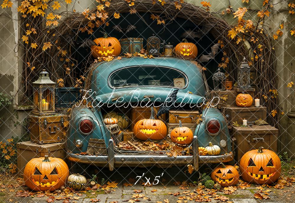Kate Halloween Vintage Car Pumpkins Backdrop Designed by Emetselch