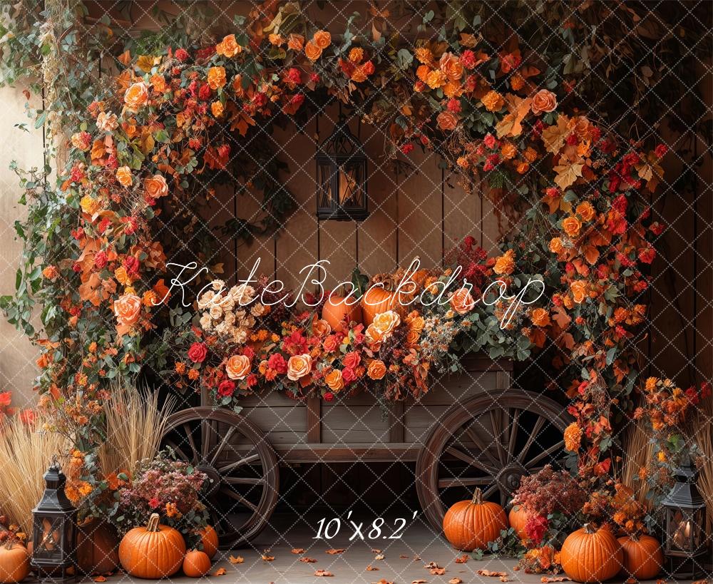 Kate Autumn Flower Pumpkins Backdrop Designed by Patty Roberts