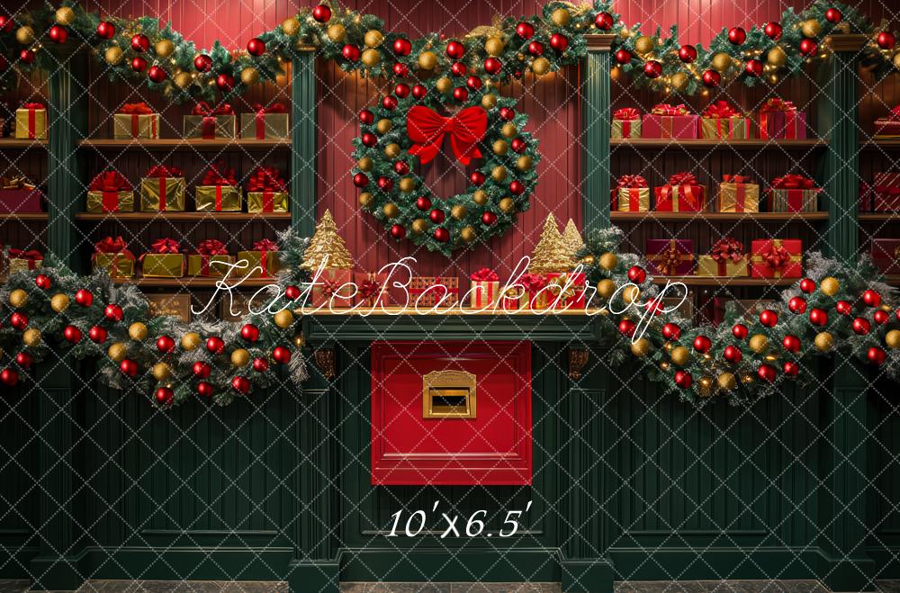 Kate Christmas Gift Wreath Garland Red Backdrop Designed by Mini MakeBelieve - Kate Backdrop AU